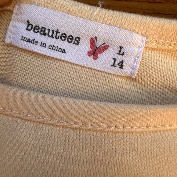 Beautees Girls Cream Top With Lace Sleeves & Embroidered Floral Butterfly Design - Picture 2 of 12